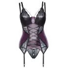 Cottelli CURVES korsetes komplekts ar basku un stringiem ar atvērtu starpkāju – violets/melns – 90E/XL — Foto 9
