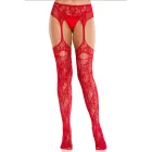 Net Stockings with Attached Garter Belt – Red – One Size — Photo 4