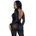 Прозрачный костюм catsuit со стразами – чёрный – XS — Фото 2