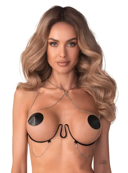 Obsessive Lustique liemenėlė su atviromis krūtinės dalimis – juoda – S/M