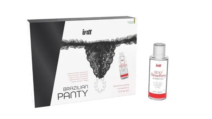 Brazilian Panty Set with Strawberry Lubricant – black