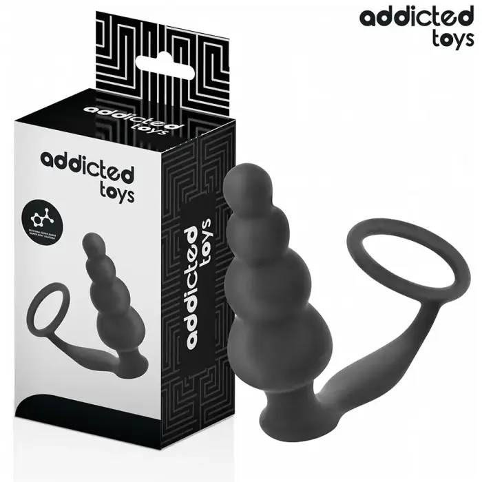 Addicted Toys silikoninis analinis kištukas su žiedu Model 5 – 23.5 cm – Juodas