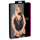 Cottelli LINGERIE Riobody bodis su atviru tarpkoju, tiulio intarpais ir kojinių dirželiais – juodas – M — Nuotrauka 1