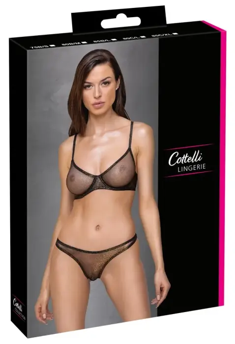 Cottelli LINGERIE Underwired Bra and Thong Set – Black – 80B/M