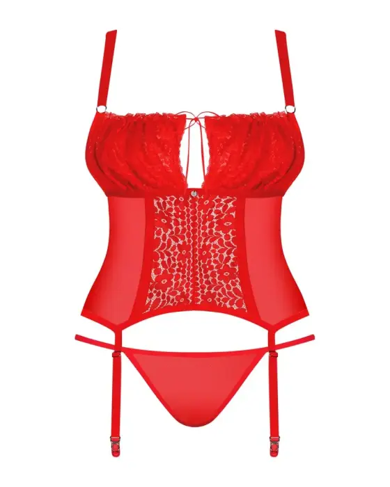 Obsessive Blossmina korsetes komplekts – sarkans – 4XL/5XL Foto 3