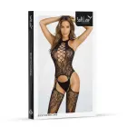 Mesh Bodystocking with Lace Pattern and Lace-up Neckline – Black – One Size — Photo 3