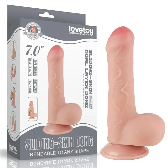 LoveToy Sliding Skin Dual Layer Dong – реалистичный дилдо – ТПЭ – телесный – 17,8 см