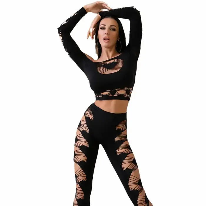 Chilirose CR 4436 – õmblusteta topp ja retuusid – must – S/L