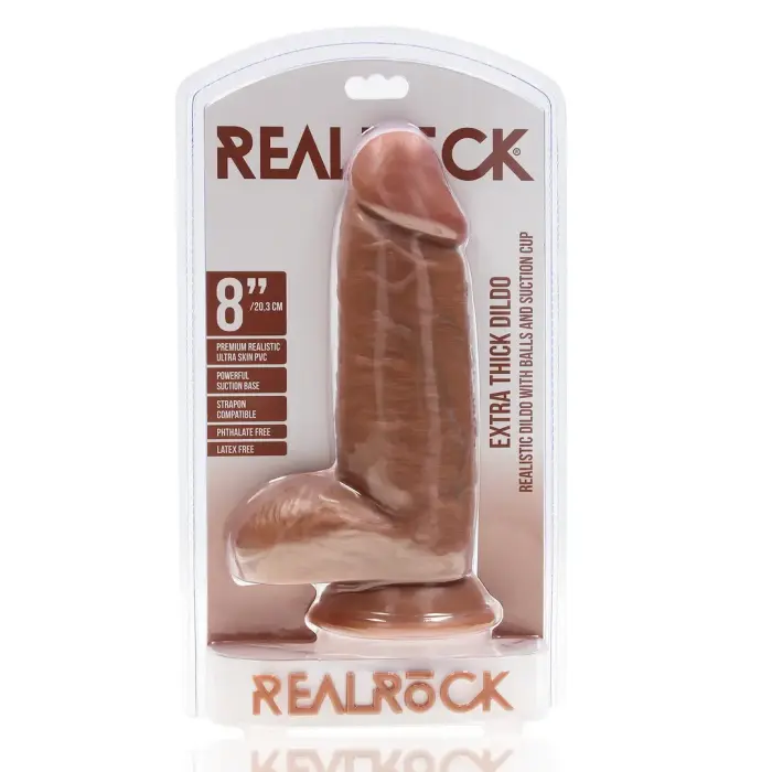 Īpaši biezs taisns dildo ar sēkliniekiem – 20.3 cm (8″) – Miesas krāsa