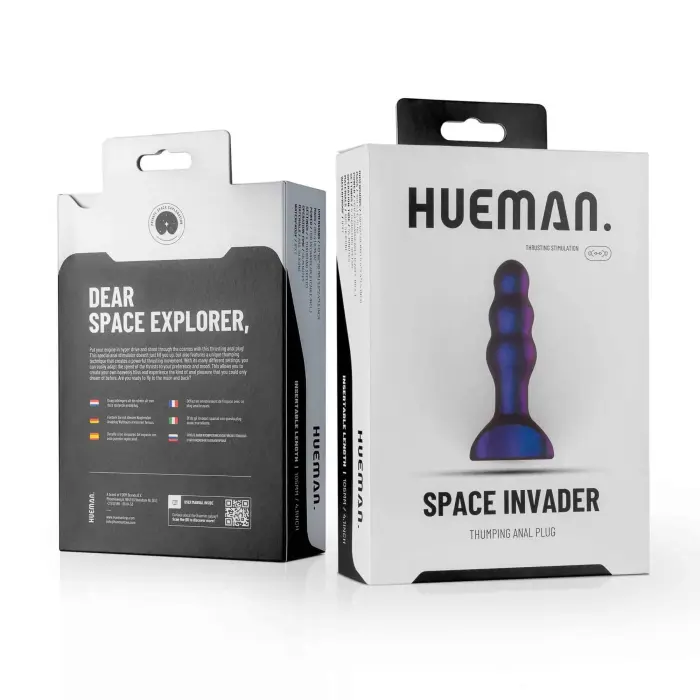 Hueman - Space Invader Ribbed Vibrating Anal Dildo – 13.9 cm (5.5″) – Purple