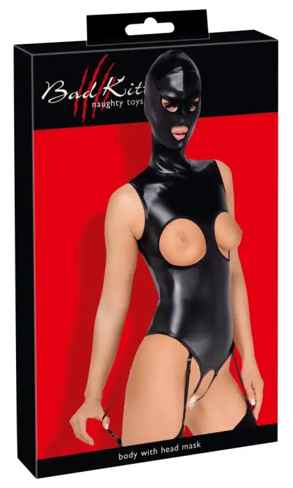 Bad Kitty боди с открытой промежностью и маской – чёрный – S