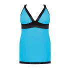 LIESSA XXL+ Бирюзовая сорочка с чёрными акцентами и стрингами Фото num