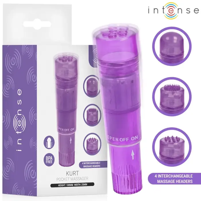 INTENSE Kurt Mini Massager Purple 4 Interchangeable Heads 10.7cm