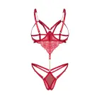 Matildea Open Cup Bodysuit with Gold Chain – Red – L/XL — Photo 2