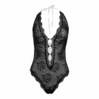Christine Lace Body Rose – halterneck gėlėtų tekstroninių nėrinių bodis – atviras tarpkojis – juodas – S/M — Nuotrauka 5