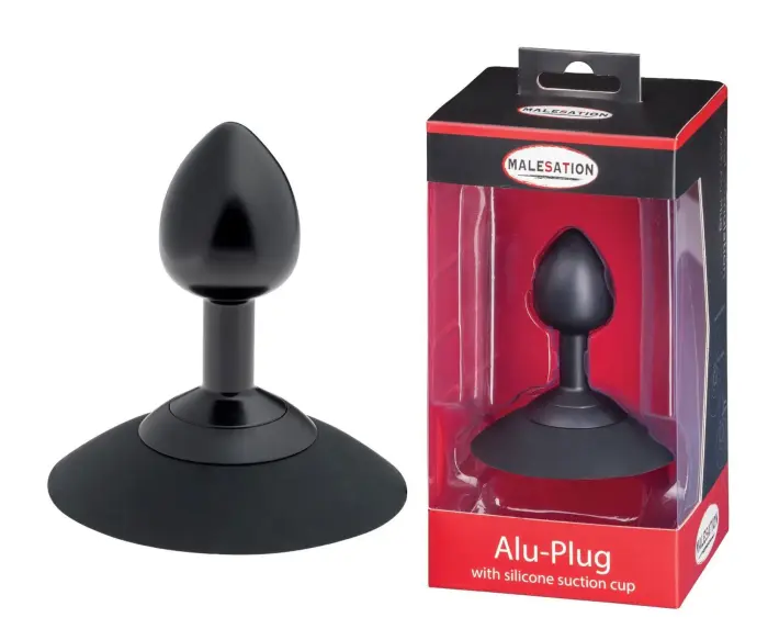 MALESATION Aluminum Anal Plug with Suction Cup – S – Black