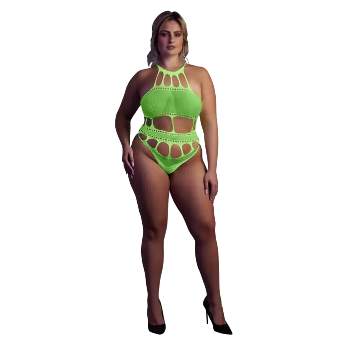 OUCH! Body with Grecian Neckline – Neon Green – Plus size Photo