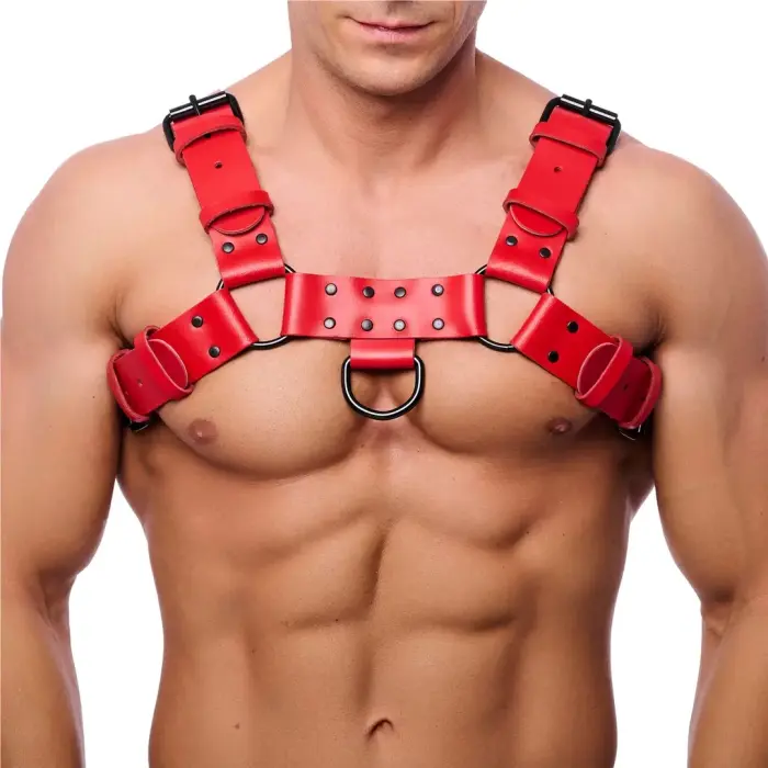Red Leather Bulldog Leather Harness – L/XL – Red