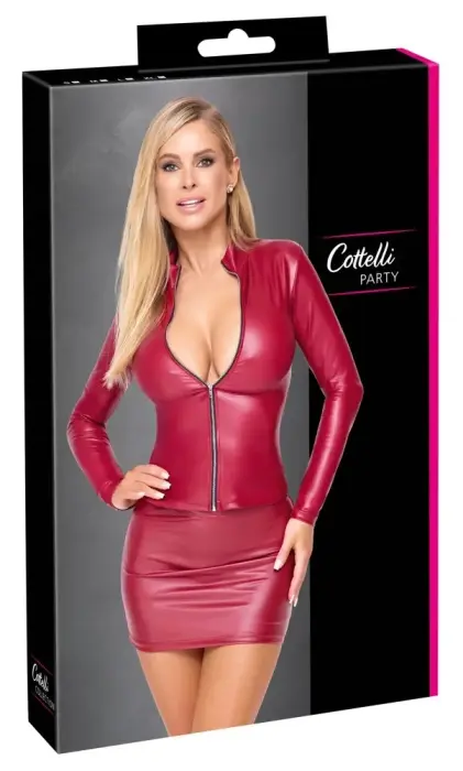 Cottelli Party – long sleeve matte look zip top with stand-up collar – red – XL