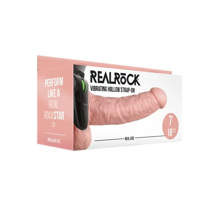 Вибрирующий полый страпон-вибратор с яичками – 18 cm (7″)