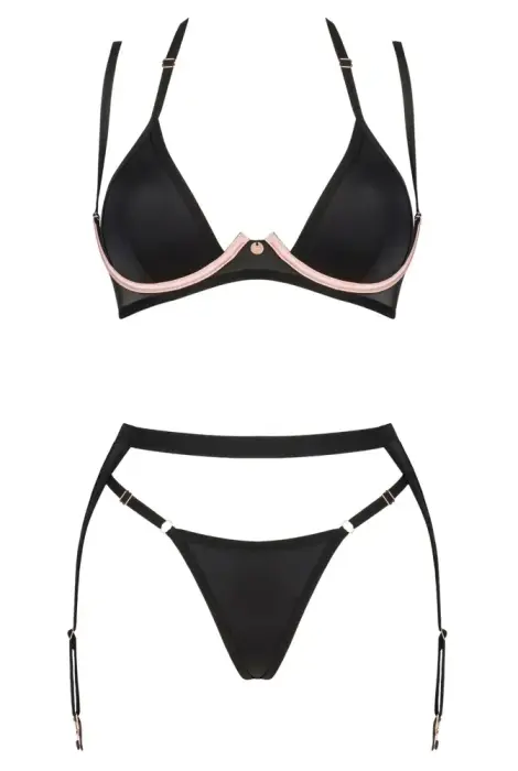 Obsessive Selinne 3-daļīgs apakšveļas komplekts – melns/rozā – XL/2XL Foto 6