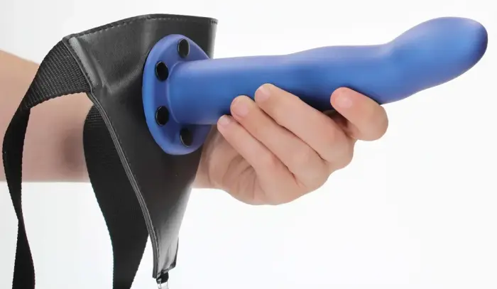 Ouch! Izliekts dobs strap-on – metāliski zils Foto 9