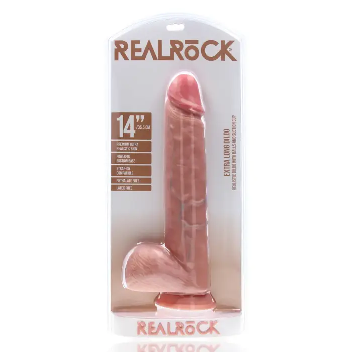 RealRock īpaši liels reālistisks dildo ar sēkliniekiem – 35.5 cm (14″) – miesas krāsa