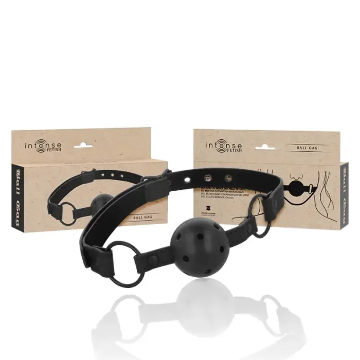 Intense Fetish Vegan Leather Ball Gag – Adjustable – Black