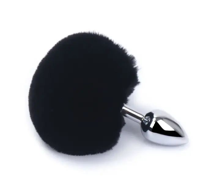 Jänese saba dildo – 14 cm – Must