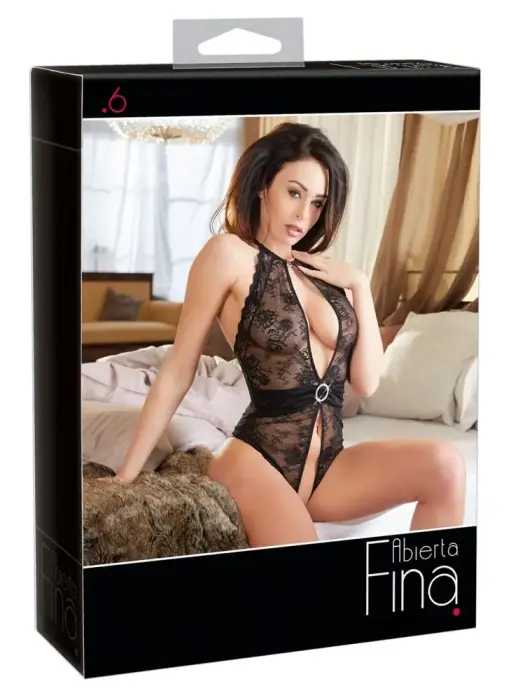 Cottelli Collection Боди со стразами и бретелями на шее – чёрное – M