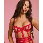 Shiny Obsession – open-crotch body with rhinestone straps – red – S/M — Photo 3