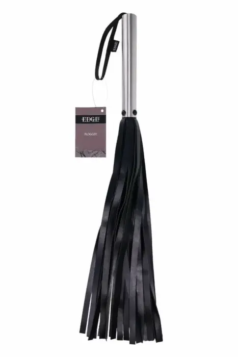 Sportsheets Edge Flogger – faux leather flogger with stainless steel handle – black