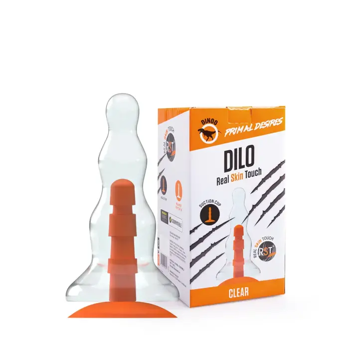 Dinoo Primal - Reālistisks dildo ar piesūcekni – 22.5 cm (9″) – Caurspīdīgs