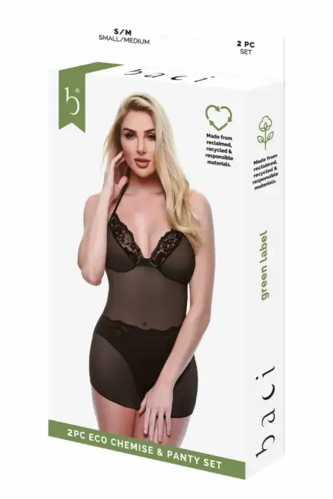 Baci Eco Chemise and Panty Set – Black – M/L