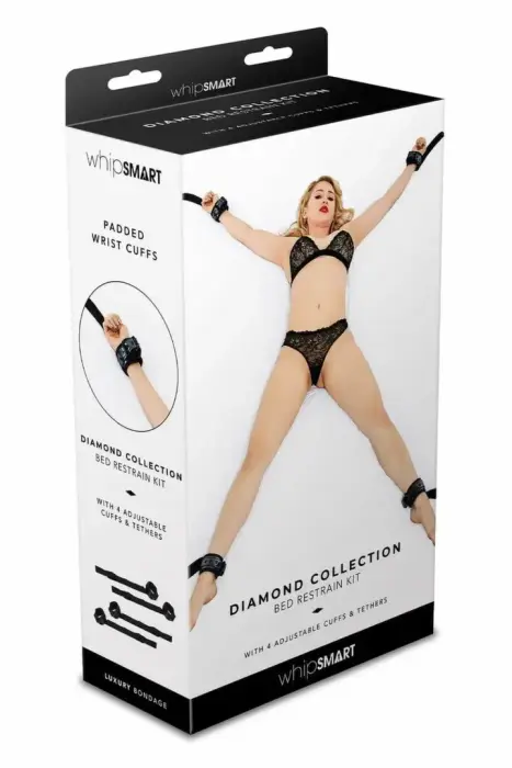 Whipsmart Diamond Bed Restraint Kit – 4 регулируемые манжеты для запястий и лодыжек – чёрный