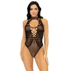 Net and Lace Keyhole Bodysuit – Black – One Size — Photo 1