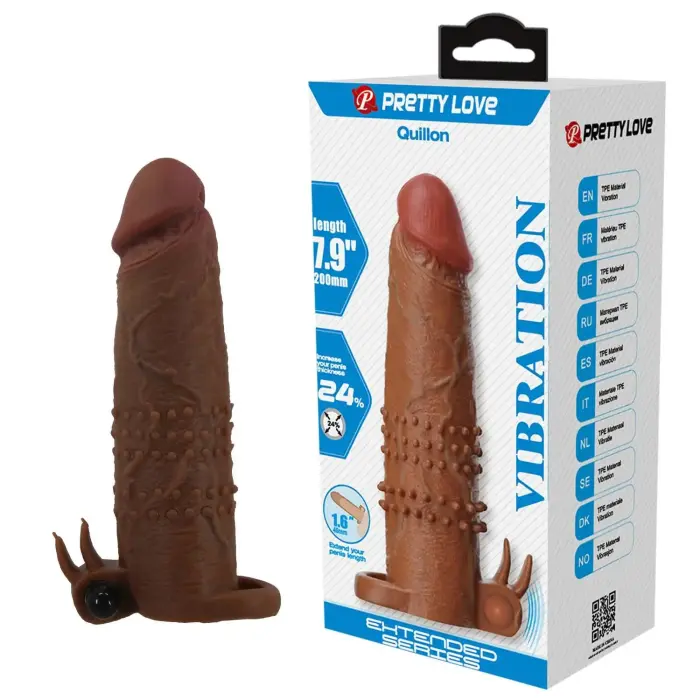 Pretty Love Quillon – Vibrating Penis Sleeve – 20 cm – Brown