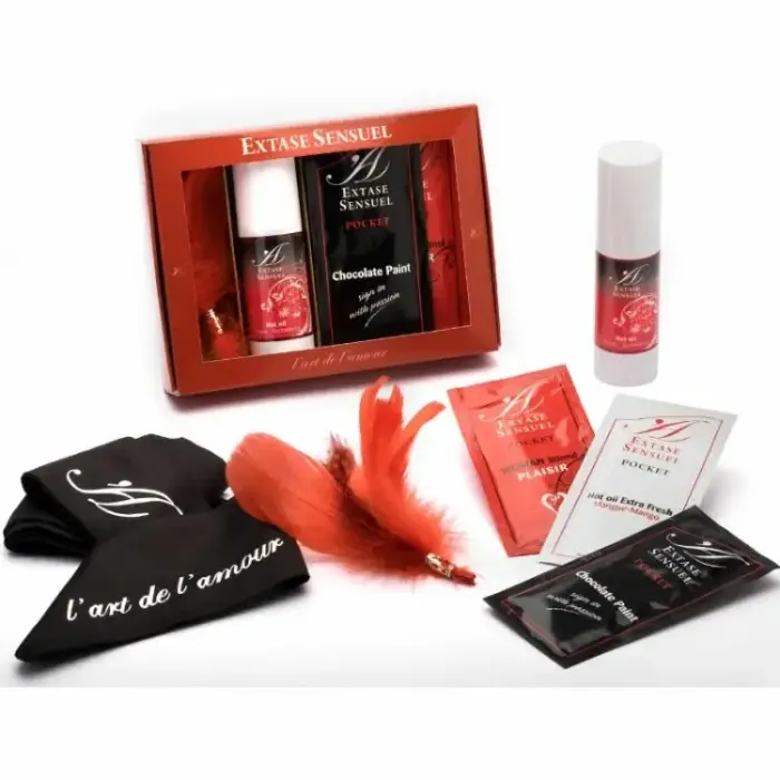 Extase Sensual Voyage Sensuel travel kit – oil, gel, body paint, feather