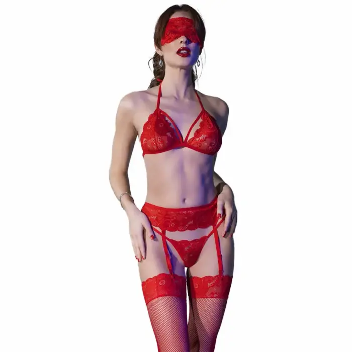 Четырехпредметный комплект белья Chilirose CR-4467 – красный – S/M