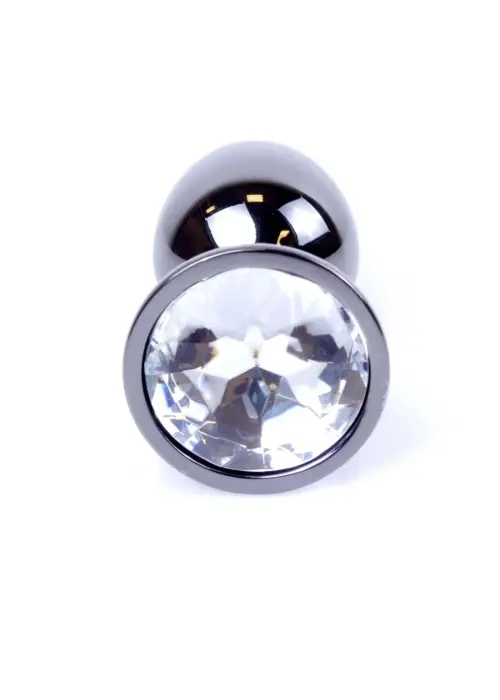 Plug-Jewellery Dark Silver anālais spraudnis ar caurspīdīgu dārgakmeni – 7 cm (2.8″)