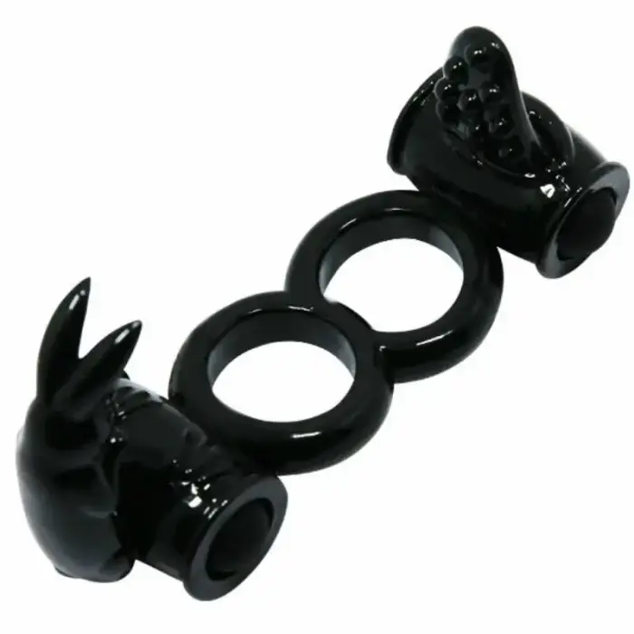 Baile Sweet Ring Double Rabbit двойное вибрирующее силиконовое кольцо – черный
