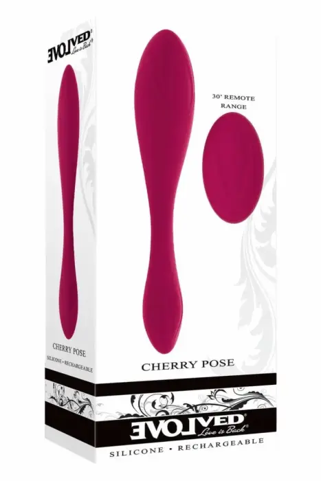 EVOLVED Cherry Pose – гибкий двусторонний вибратор с пультом ДУ – розовый