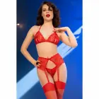 Chilirose CR 4848 красный кружевной комплект белья: бюстгальтер, стринги и чулки – L — Фото 6