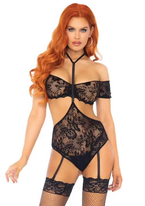 Bandeau Top and Garter Teddy – Black – M/L