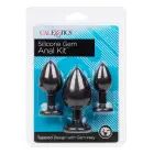 Silicone Anal Plug Kit with Gemstones – 3-Piece Set – Black — Photo 3