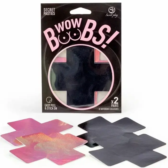 Secret Play WOW BOOBS! X – nipple covers – black and pink (1 pair each)