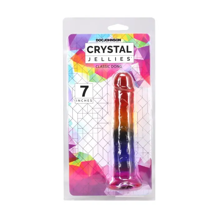 Doc Johnson Crystal Jellies dildo – 17.8 cm (7″) – varavīksnes krāsu