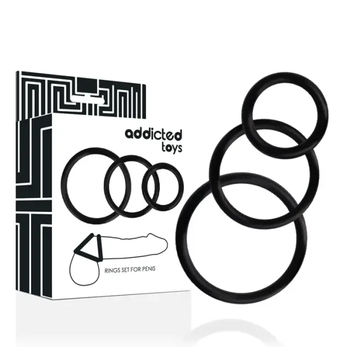 Addicted Toys Set of 3 Black Silicone Support Rings – S/M/L Sizes