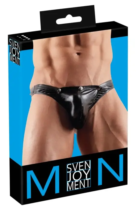 Svenjoyment shiny men's string with removable pouch – black – XL