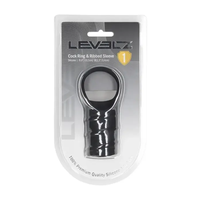 LEVELZ Silicone Cockring and Ribbed Sleeve – Black